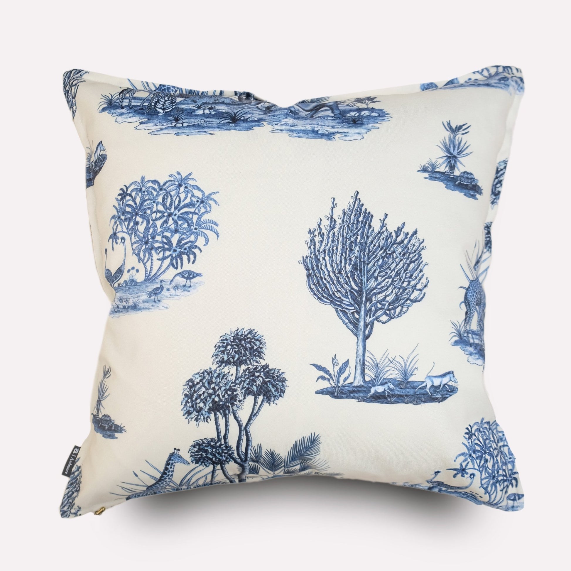Alternate front angle of the cushion cover, showcasing the intricate toile pattern and design details.