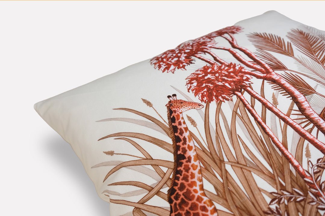 A zoomed-in shot highlighting the corner of the cushion, showcasing the fabric's fine quality and the seamless double-sided print.
