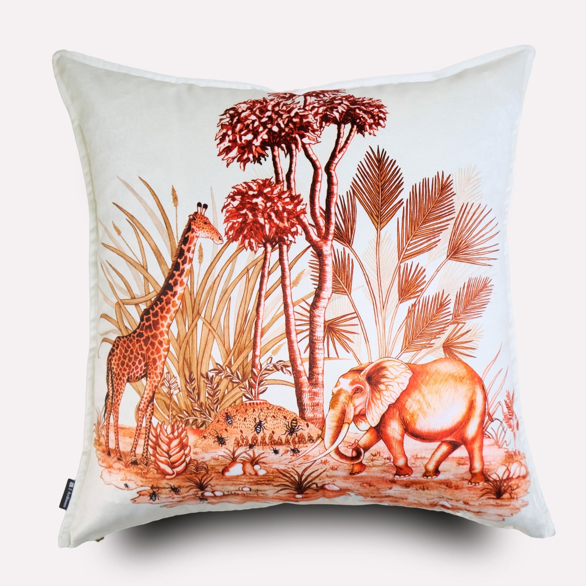 Close-up of the intricate toile design, showcasing the elephant and surrounding foliage in rich plum hues.