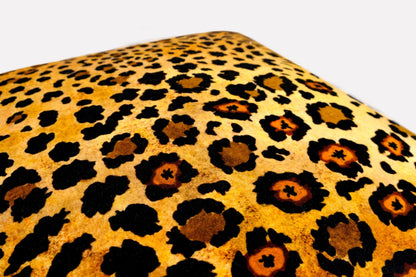 Close-up of the Safari Spot Gold Velvet Cushion Cover's corner, highlighting the premium velvet finish and intricate detailing.