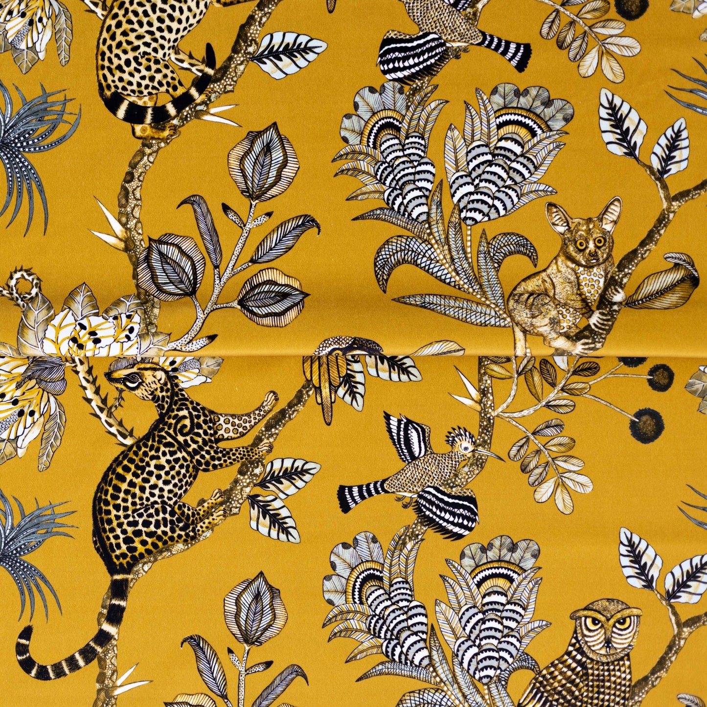 Camp Critters Gold Velvet Fabric