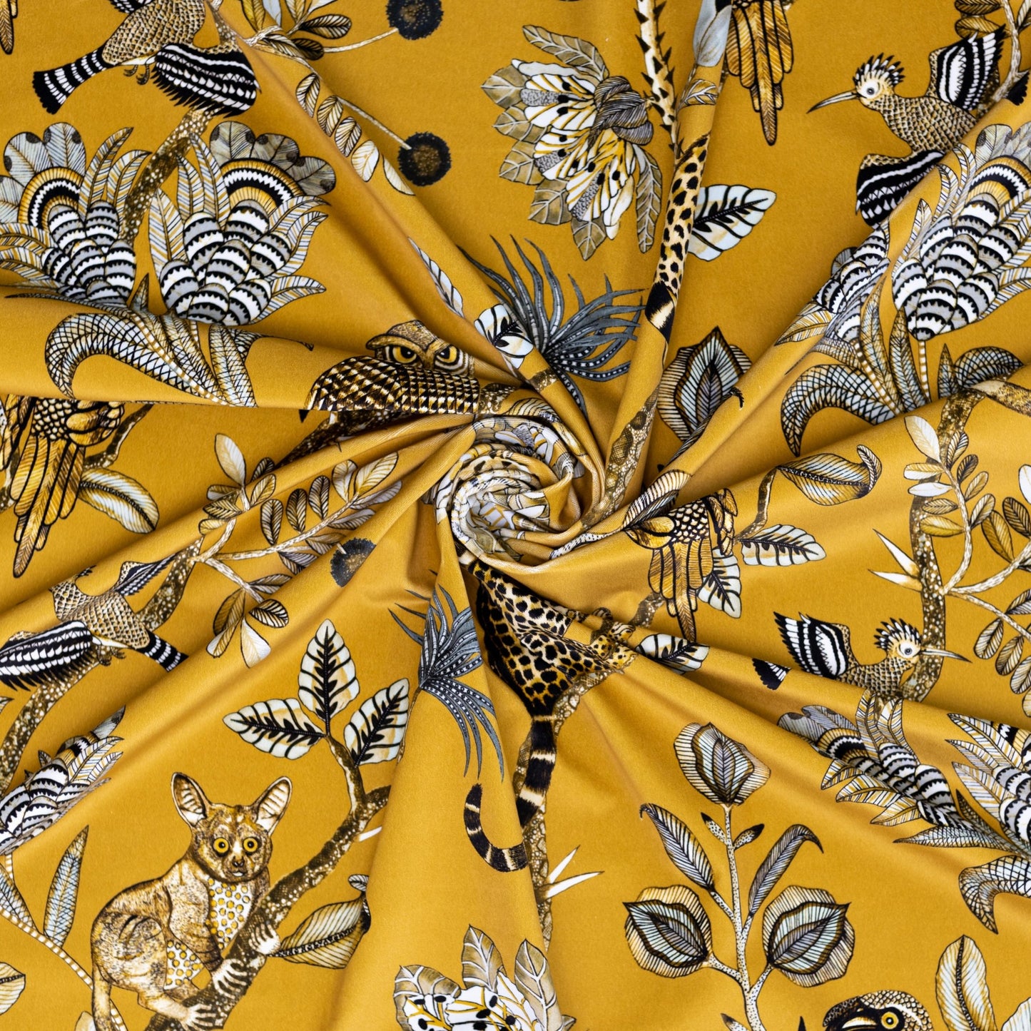 Camp Critters Gold Velvet Fabric