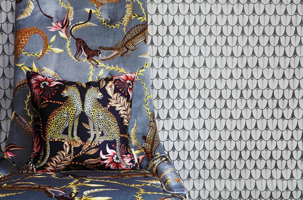 Stylised room setting featuring the Lovebird Leopards Night Cushion Cover paired with complementary decor for a luxurious look.