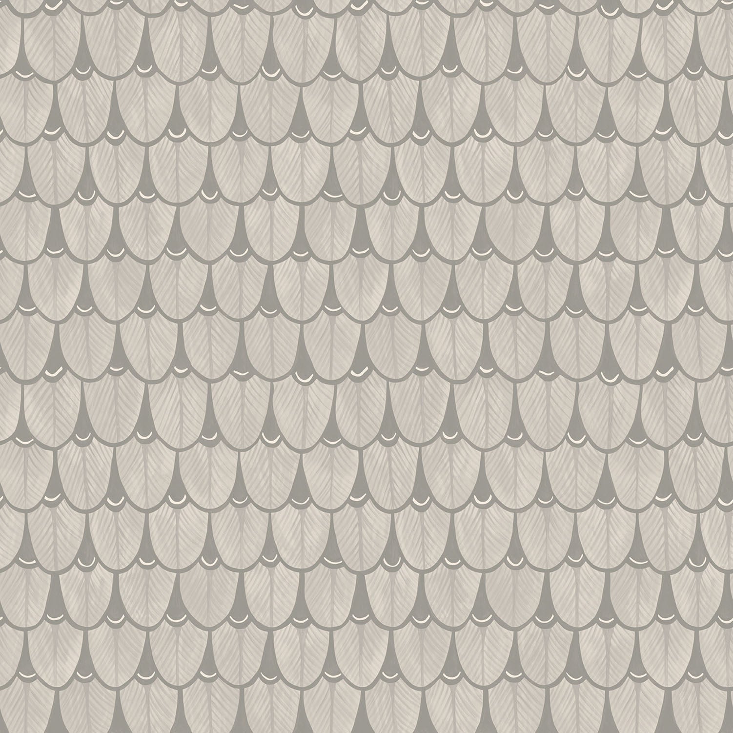A close-up highlighting the intricate feather-like pattern in a muted, elegant grey.