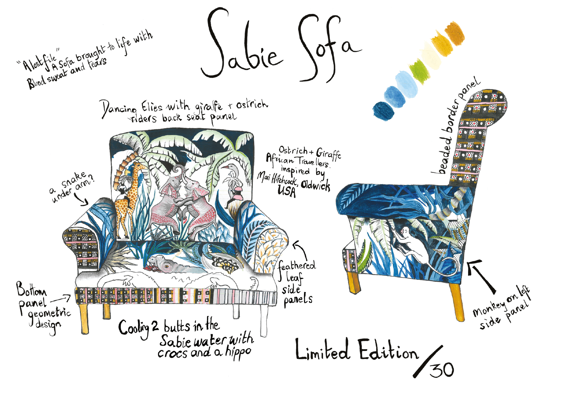 A sketch of the sabie sofa.