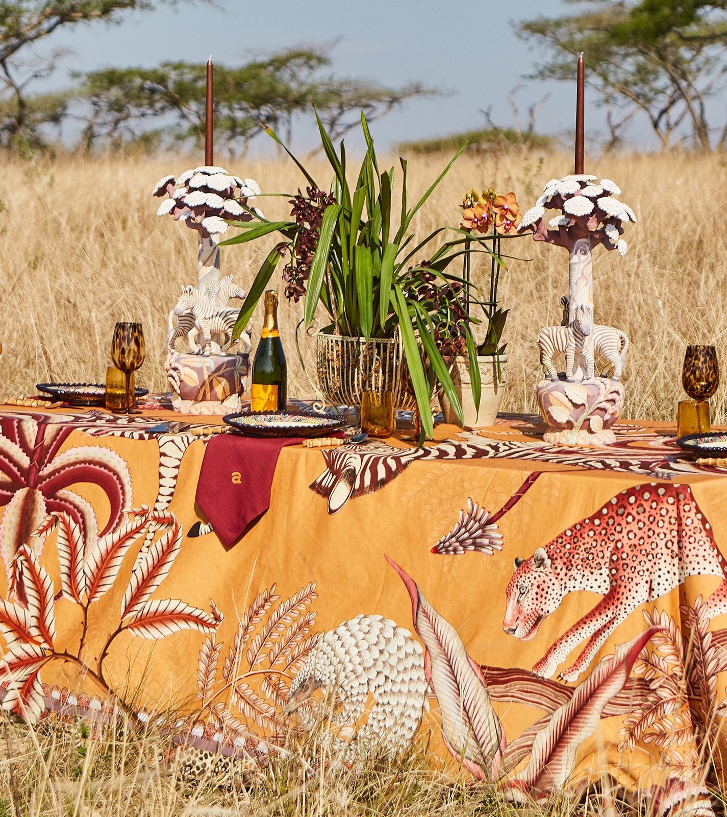 Pangolin Park Satinette Tablecloth in Flame