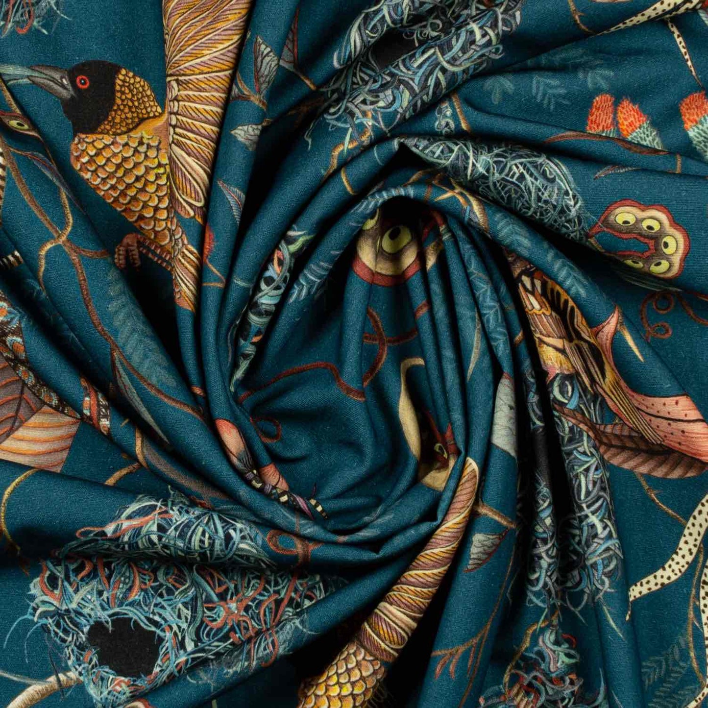 Thanda Nests Midnight Linen Fabric
