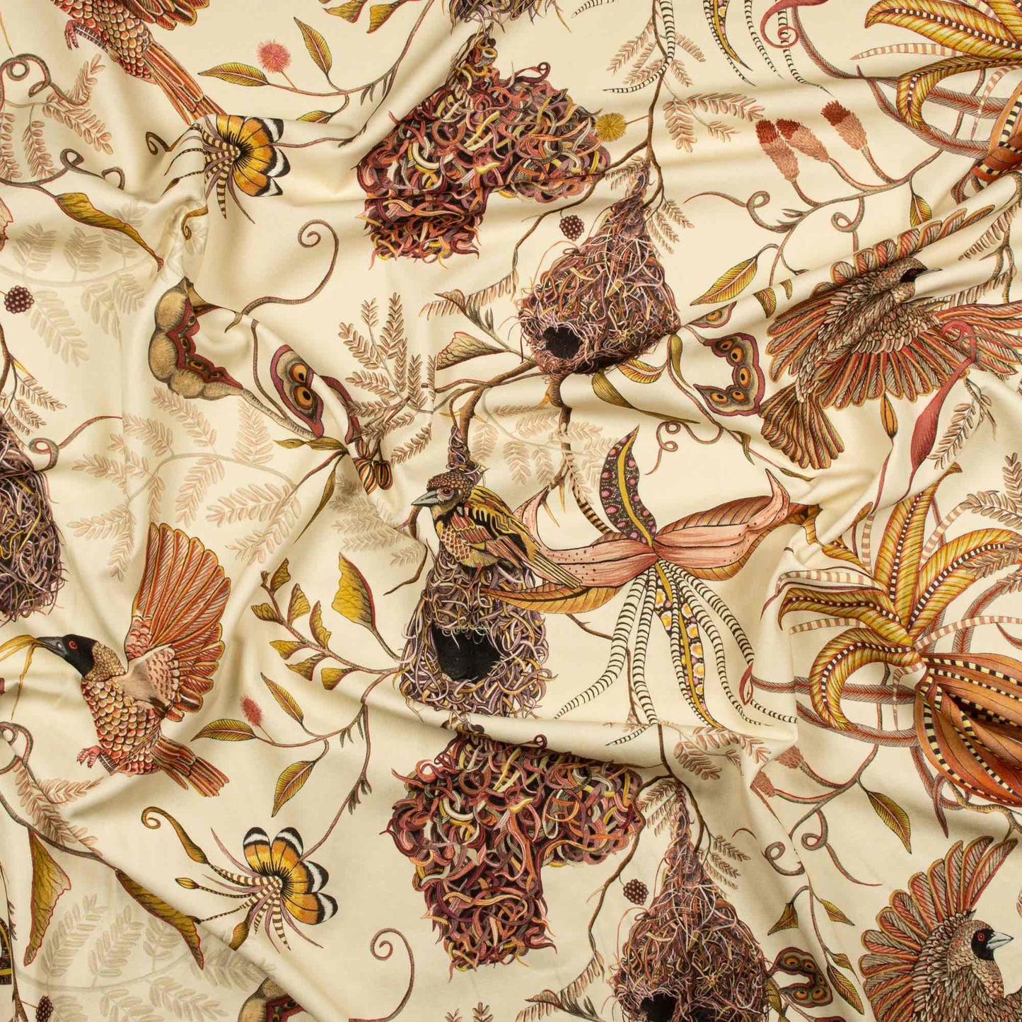 Thanda Nests Plum Linen Fabric