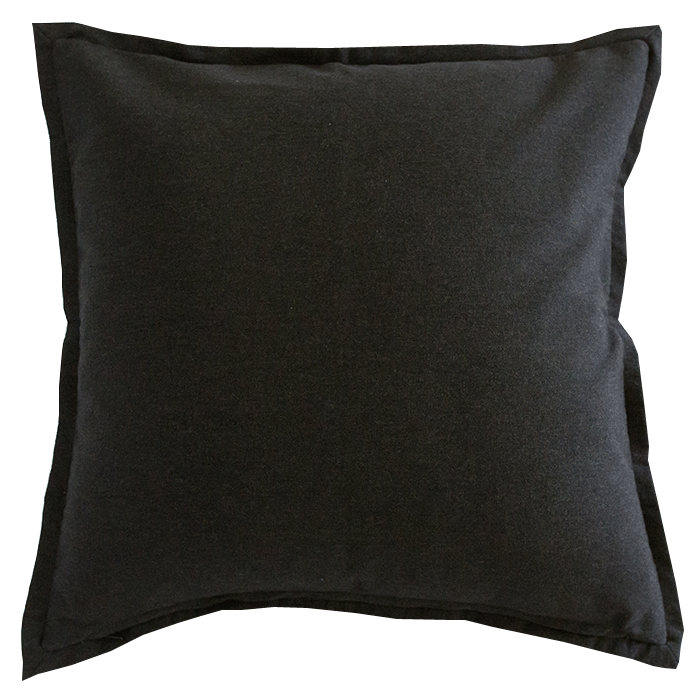 Back view of the Wonderboy Bleached Linen Large Cushion Cover in solid black, offering a minimalist contrast to the detailed front.