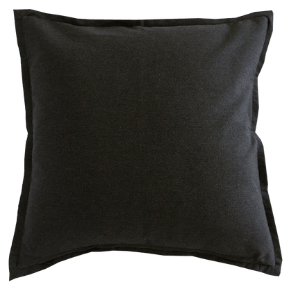 Back view of the Wonderboy Bleached Linen Large Cushion Cover in solid black, offering a minimalist contrast to the detailed front.