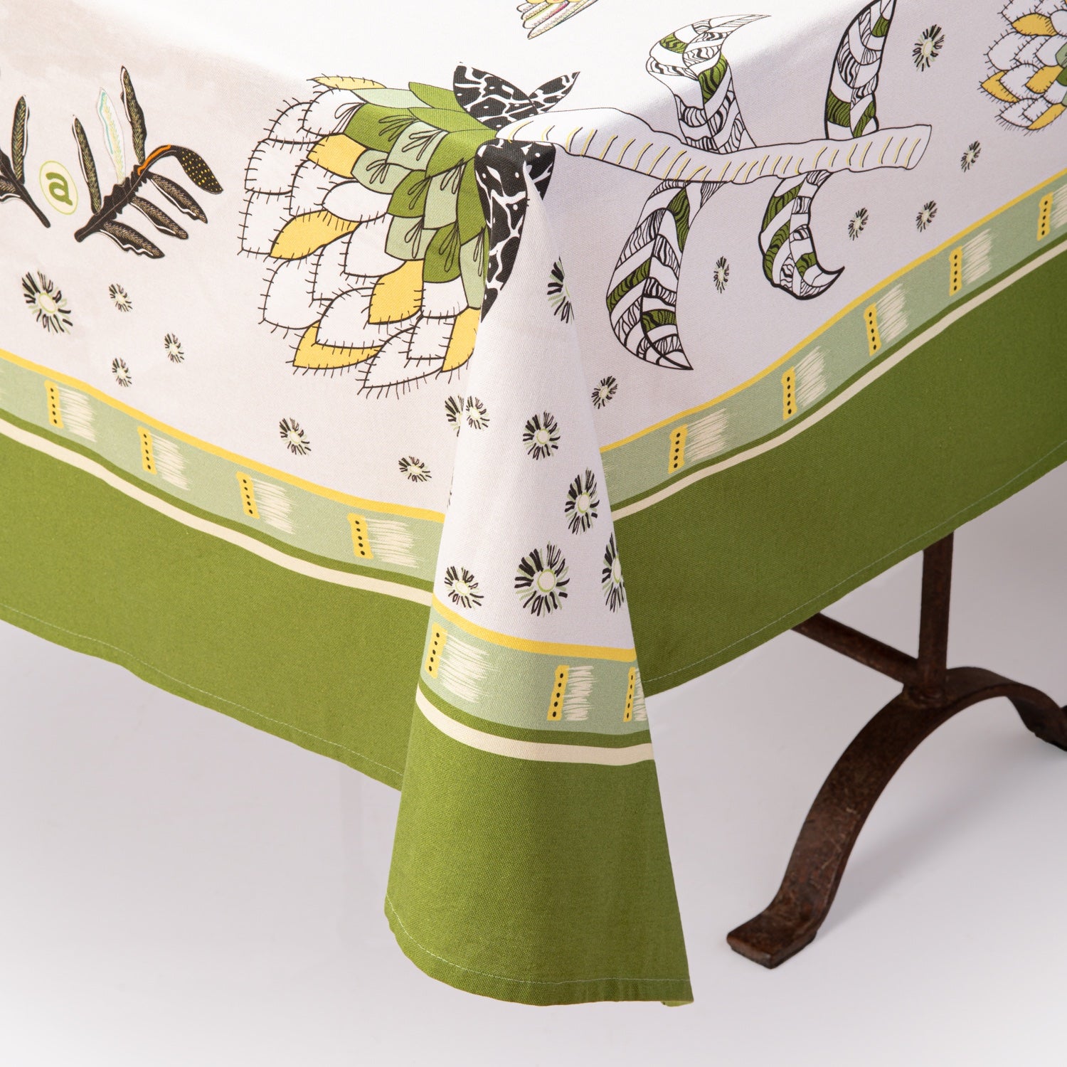 A zoomed-in view of the floral and botanical details, emphasizing the artistic patterns in natural hues.