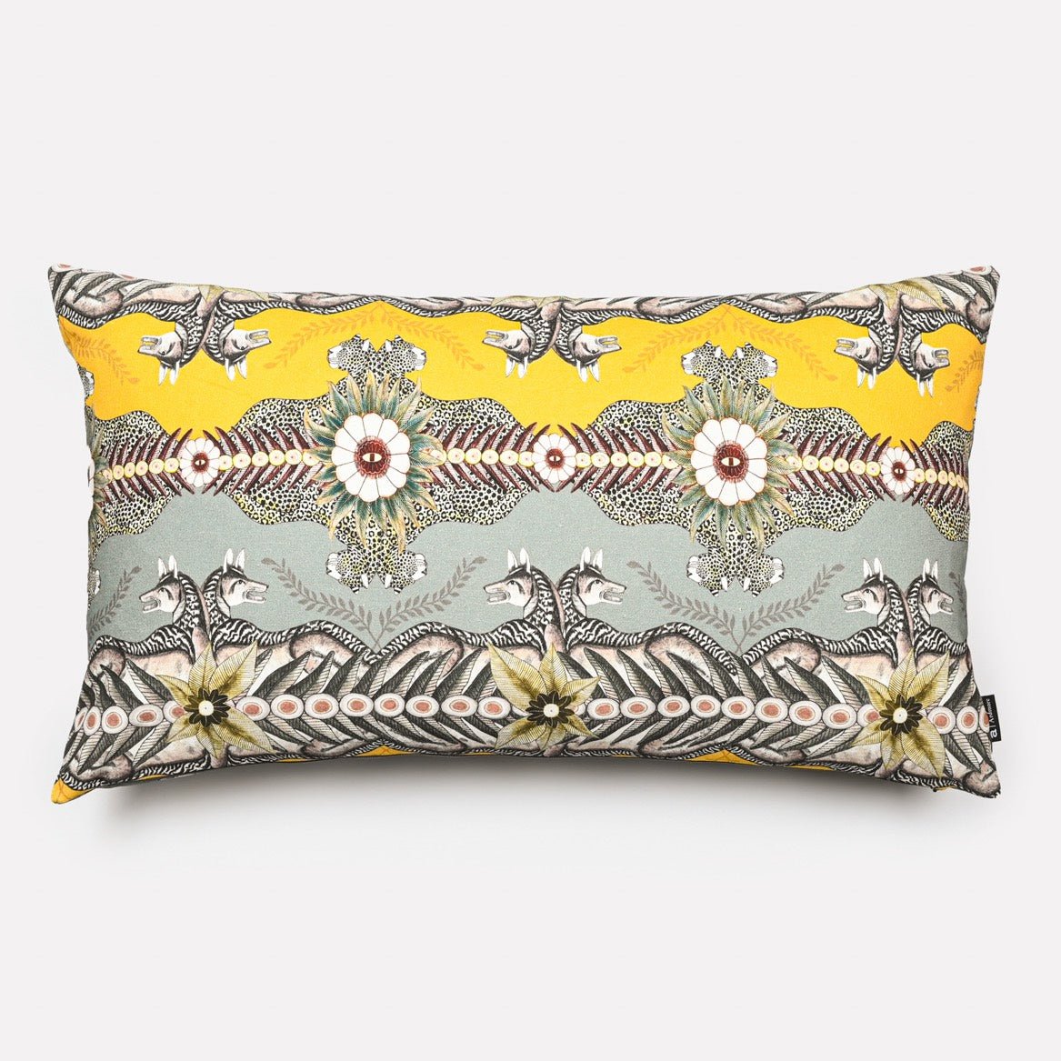 A zoomed-out view of the entire cushion, showcasing the bold pattern and vibrant details.