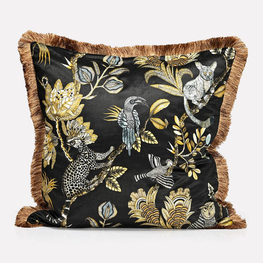 Camp Critters Brass Fringed Cushion Cover
