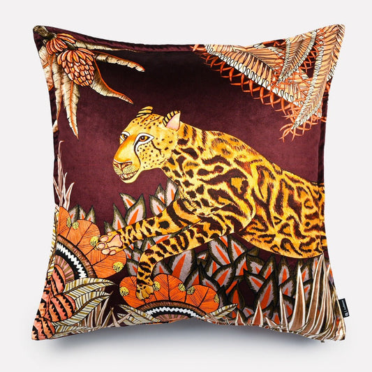 Cheetah Kings Forest Plum Velvet Cushion Cover