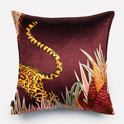 Cheetah Kings Forest Plum Velvet Cushion Cover