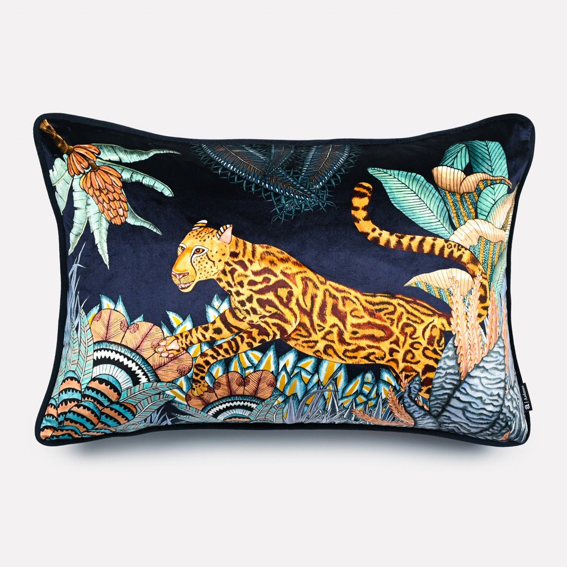 Cheetah Kings Forest Tanzanite Velvet Cushion Cover with Piping
