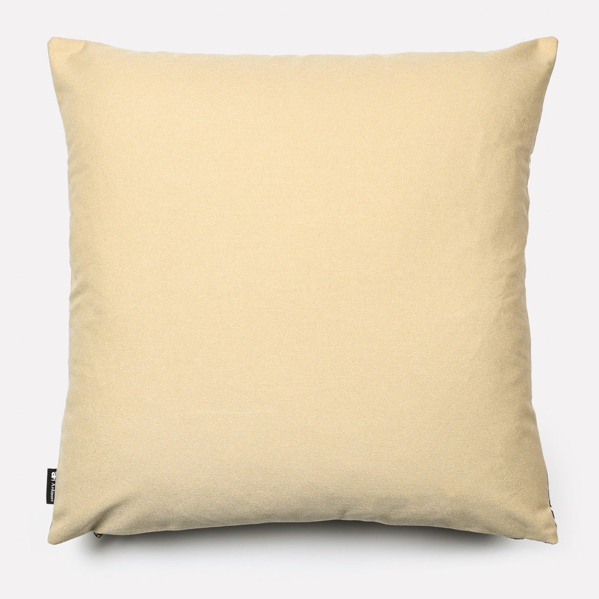 Reverse side of the Dancing Elephant Mist cotton cushion cover, showcasing a solid light beige cotton fabric that complements the detailed front design.