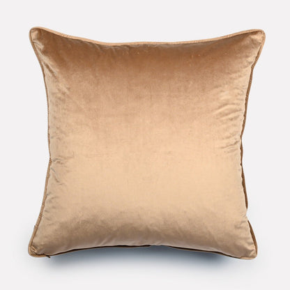 Reverse side of the Dancing Elephant Mist cushion cover, showcasing a solid warm beige velvet fabric to complement the intricate front design.