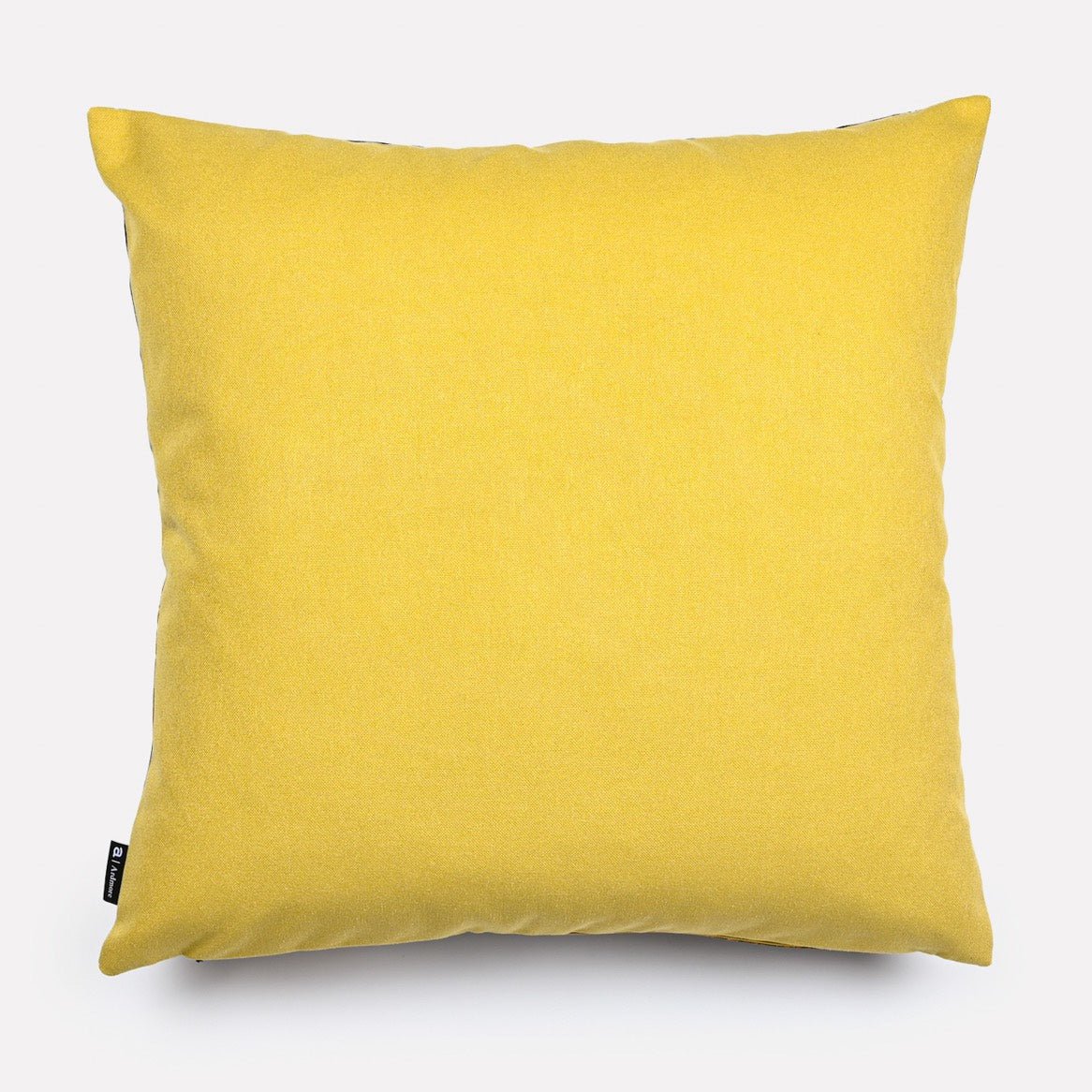 Reverse side of the Dancing Elephant Moonlight cotton cushion cover, showcasing a solid bright yellow cotton fabric that complements the detailed front design.