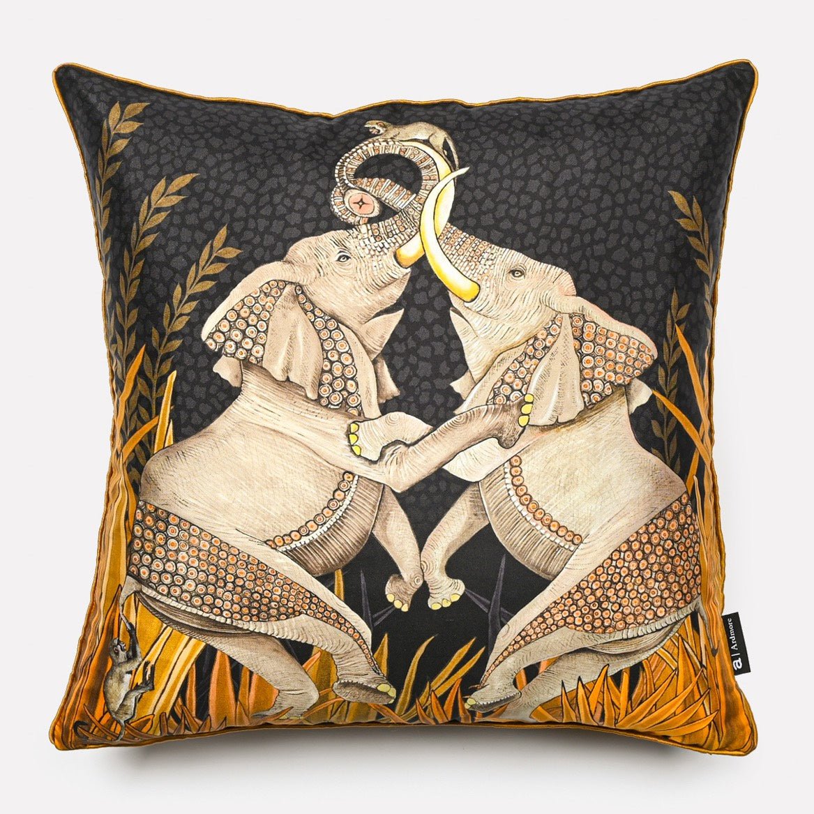 Dancing Elephant Moonlight Silk Cushion Cover