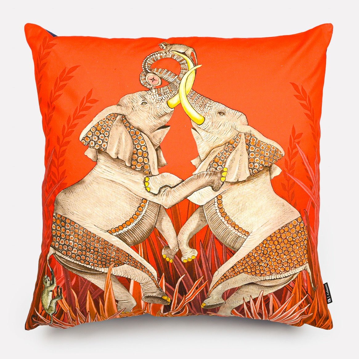 Dancing Elephant Sunset Cotton Cushion Cover