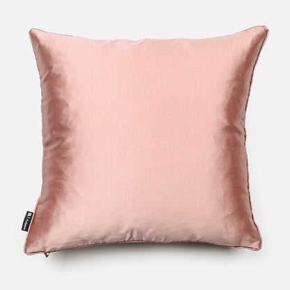 Reverse side of the Dancing Elephant Sunset silk cushion cover, showcasing a soft solid pink silk fabric that complements the bold design on the front.