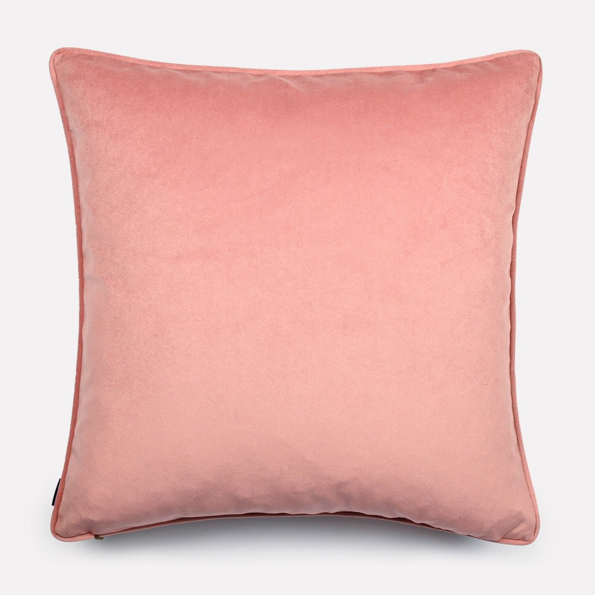 Reverse side of the Dancing Elephant Sunset cushion cover, showcasing a soft solid pink velvet fabric to complement the striking design on the front.
