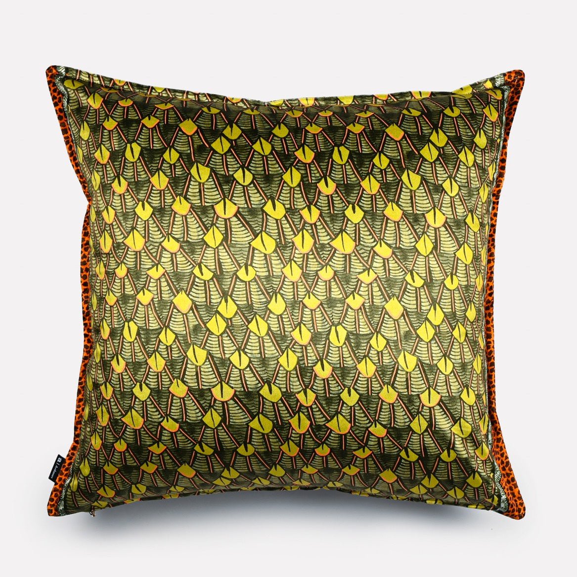 Side view of the Feather River Green Velvet Cushion Cover highlighting the luxurious texture and vibrant green tones.