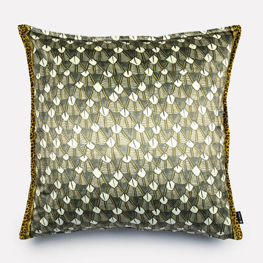 Front view of the Feather Silver Ripple Velvet Cushion Cover showcasing a sophisticated silver ripple design on a luxurious velvet fabric.