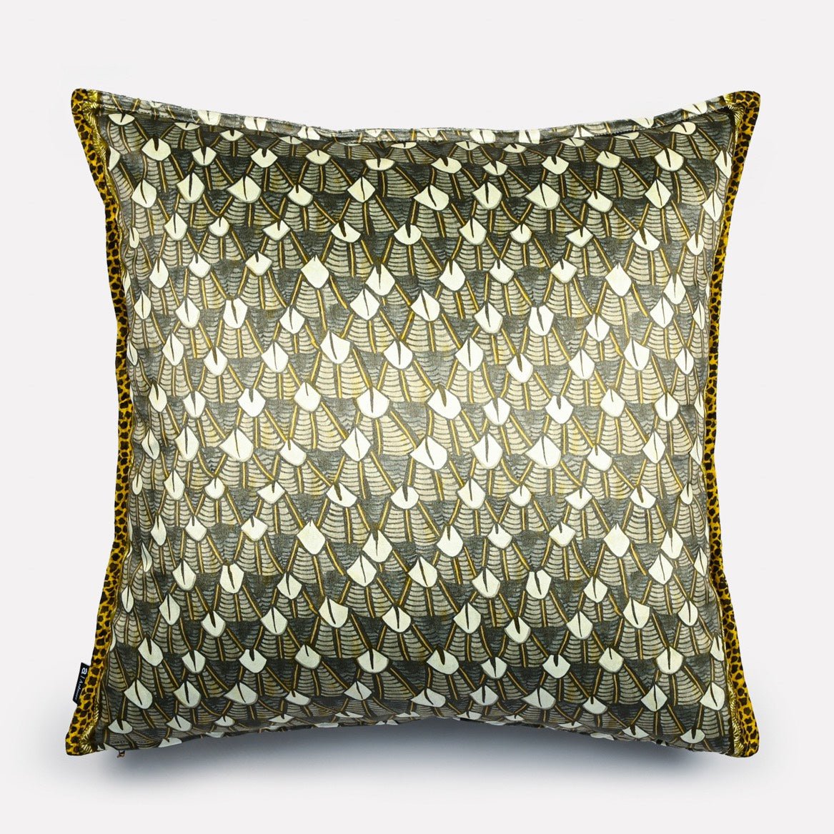 Angled side view of the Feather Silver Ripple Velvet Cushion Cover, highlighting the elegant texture and intricate ripple pattern.