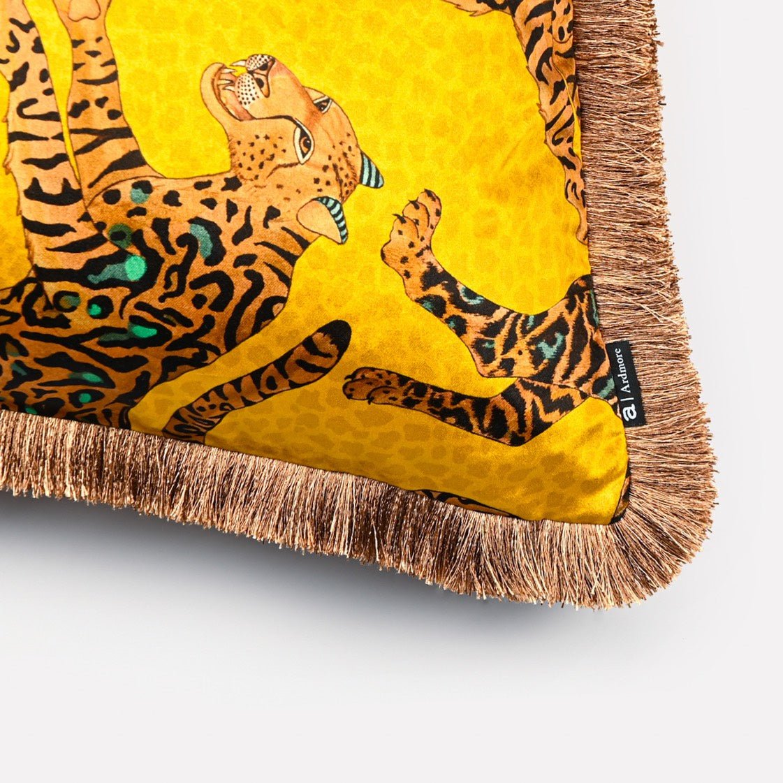 Cheetah Kings Gold Velvet Cushion Cover with Fringe