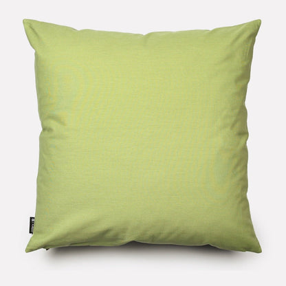 Back view of the Lovebird Leopards Tanzanite Cushion Cover, showcasing a plain pistachio green cotton fabric.