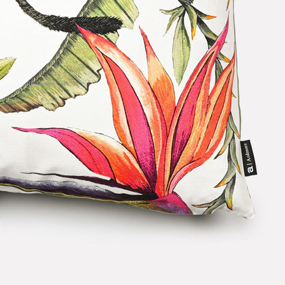 Close-up of the Monkey Paradise Chalk Cushion Cover highlighting the detailed floral and foliage patterns.