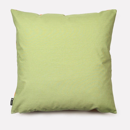 Back view of the Monkey Paradise Flame Cushion Cover, showing a plain pistachio green cotton finish.