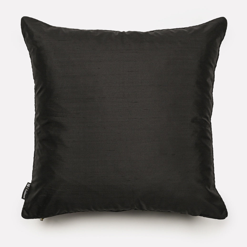 Back view of the Monkey Paradise Night Silk Cushion Cover in solid black silk fabric.