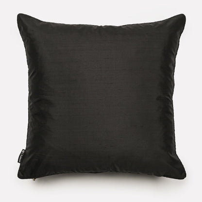 Back view of the Monkey Paradise Night Silk Cushion Cover in solid black silk fabric.