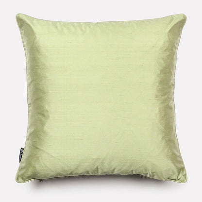 Back view of the Monkey Paradise Stone Silk Cushion Cover in solid pistachio green silk fabric.