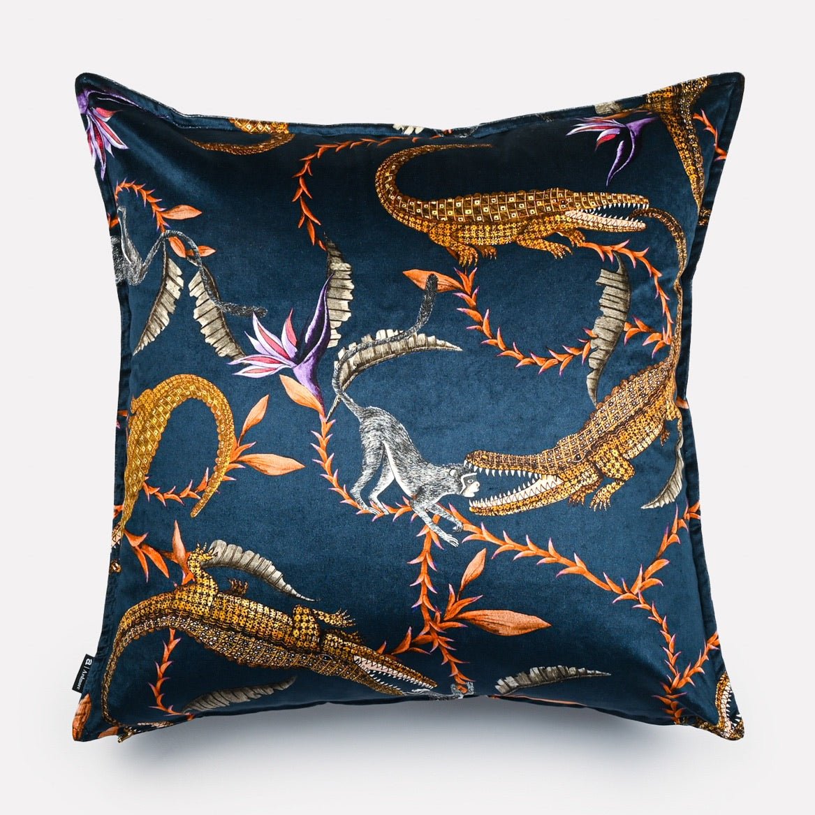 Back view of the River Chase Royal Velvet Cushion Cover, featuring a seamless navy velvet finish for an elegant look.