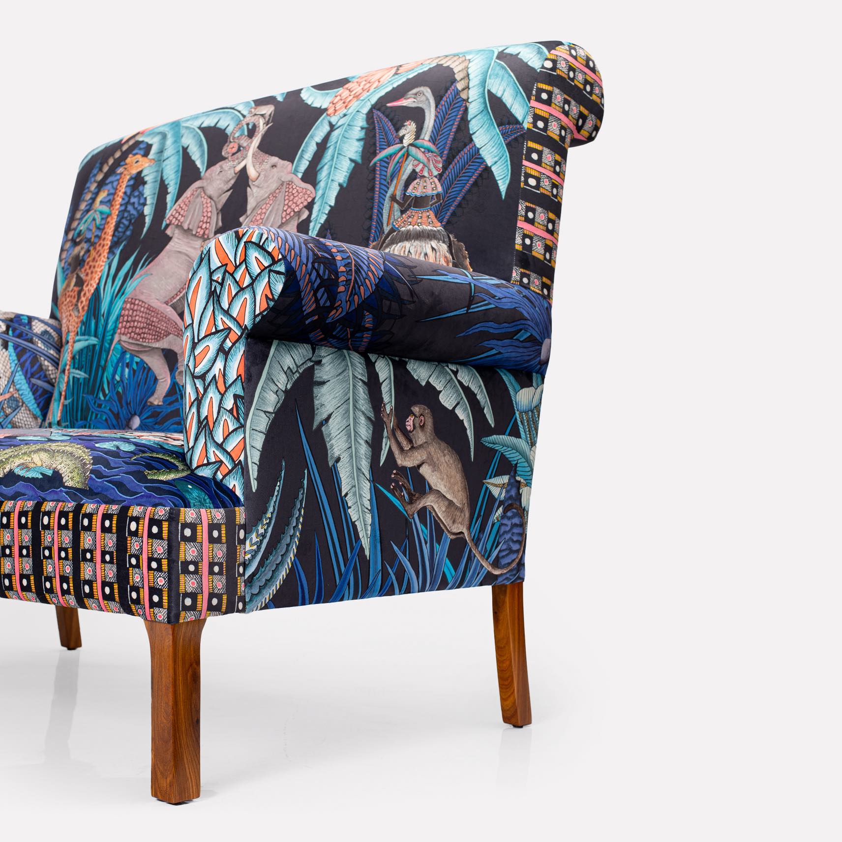 A dynamic, lower perspective capturing the sofa’s presence and grand proportions.