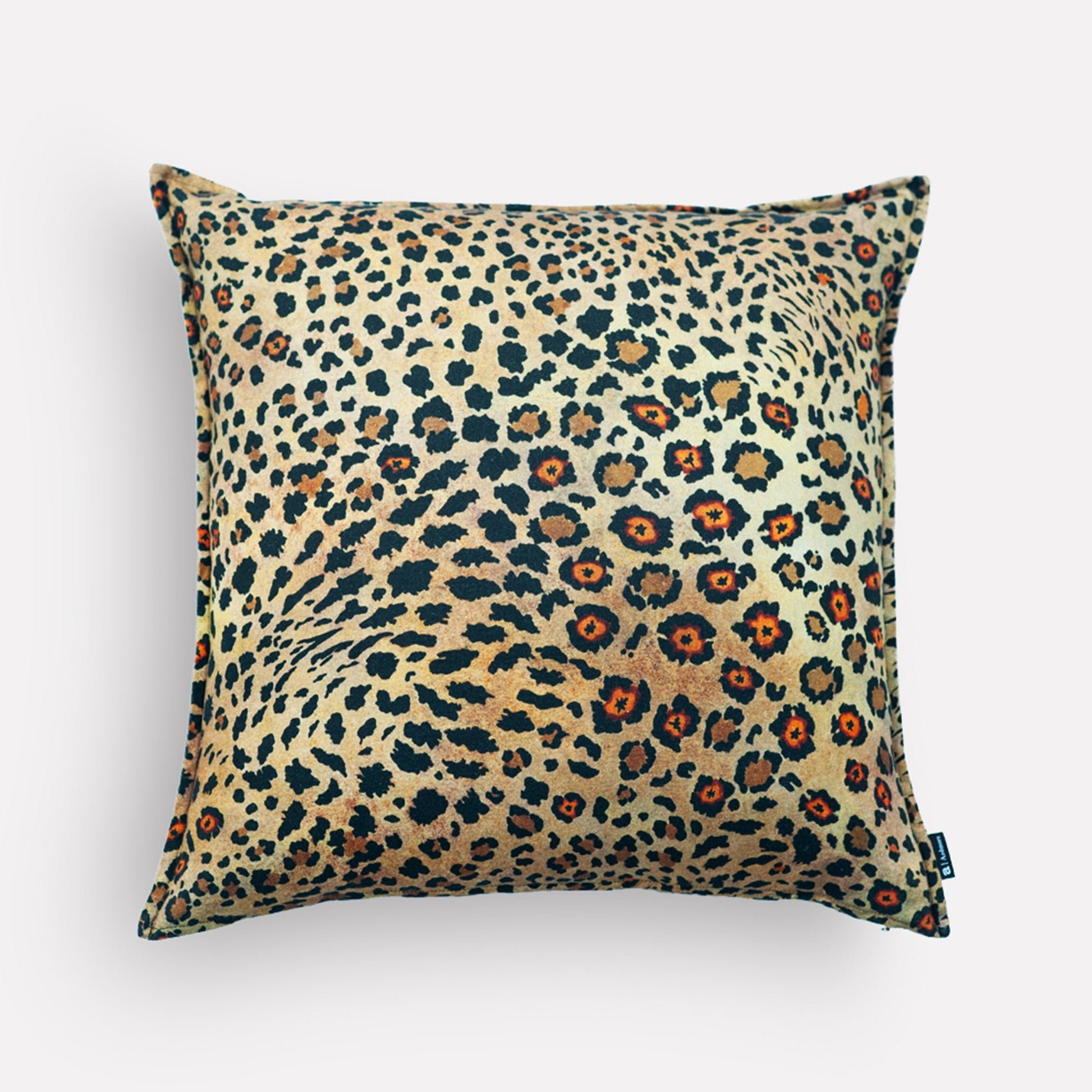 Front view of the Thanda Safari Spot Gold Cushion Cover, featuring a vibrant leopard-print design in rich golden tones.