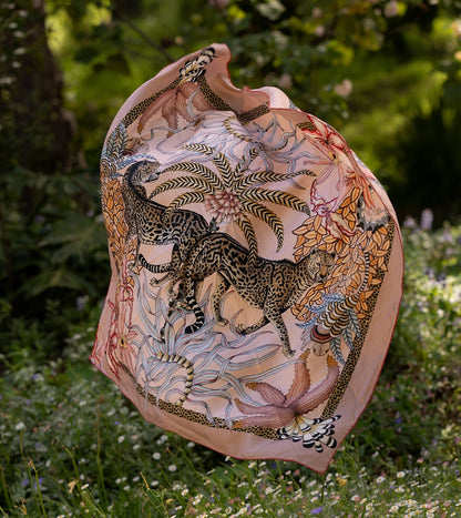 Double-Sided Sabie Kings Silk Scarf Flamingo 90