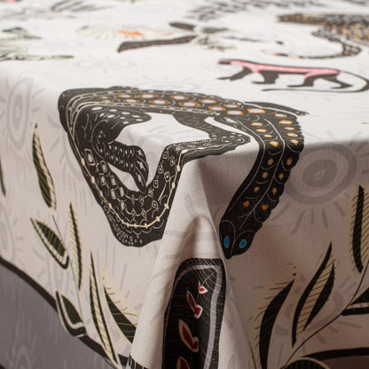 Royal Leopard Tablecloth Charcoal on Bleached